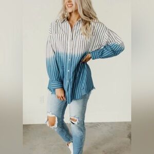 NWOT White Birch Slept On Oversized Pin Striped Distressed & Dip Dyed, size XL
